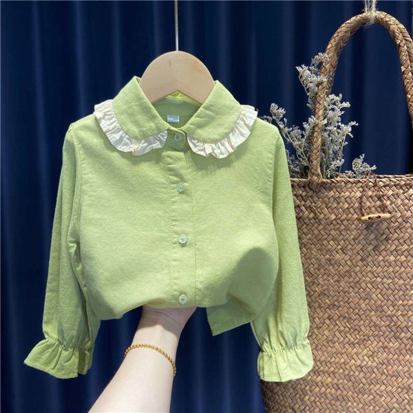 color spring 2020 and cotton autumn new pure shirt girls' children's lapel inch long sve top, White;black
color spring 2020 and cotton autumn new pure shirt girls' children's lapel inch long sve top, White;black