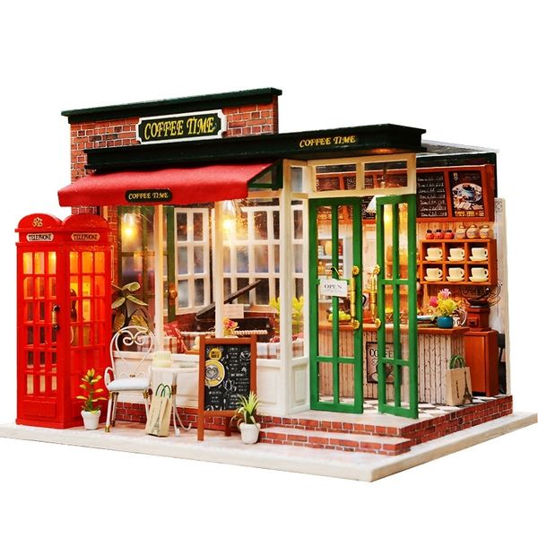 New Wooden Diy Dollhouse Toy Miniature Box Puzzle Dollhouse Diy Kit Doll House Furniture Coffee Shop Model Gift Toy For Children Y200413