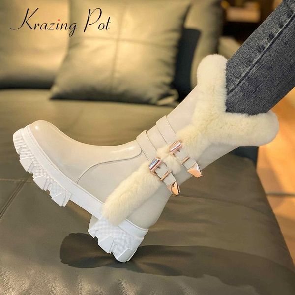 krazing pot snow boots genuine leather buckle decorations fur round toe thick high heel zipper fashion mid-calf boots l35, Black
krazing pot snow boots genuine leather buckle decorations fur round toe thick high heel zipper fashion mid-calf boots l35, Black
