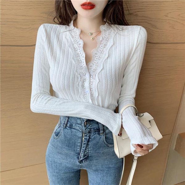 new style in autumn and winter 2021, women's knitted cardigan, korean v-neck lace versatile, showing thin slim temperament top, White
new style in autumn and winter 2021, women's knitted cardigan, korean v-neck lace versatile, showing thin slim temperament top, White