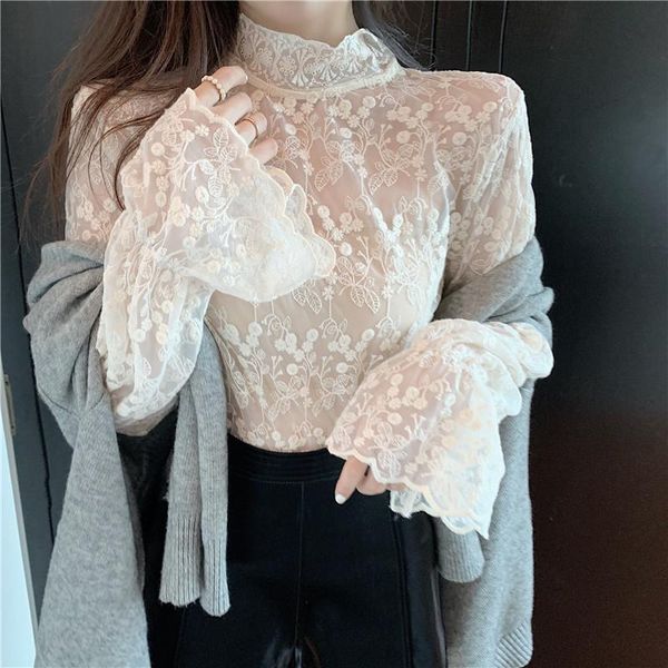korean solid long sleeve women chiffon and blouses ladies vintage casual turtleneck lace flare sleeve shirts blusas mujer, White
korean solid long sleeve women chiffon and blouses ladies vintage casual turtleneck lace flare sleeve shirts blusas mujer, White