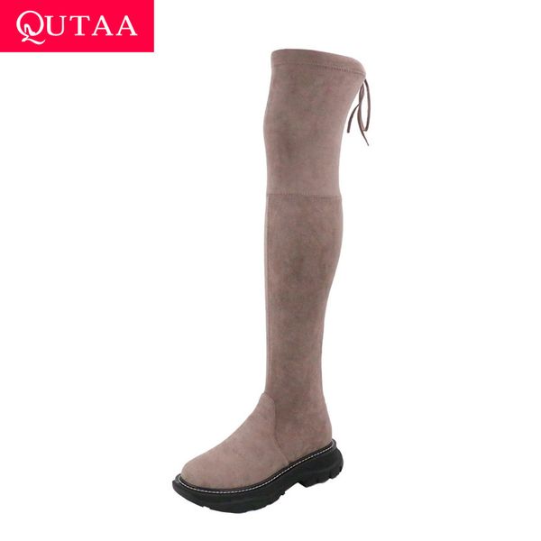 boots qutaa 2021 over the knee winter round toe lace up keep warm women shoes square heel flock stretch long size 34-39, Black
boots qutaa 2021 over the knee winter round toe lace up keep warm women shoes square heel flock stretch long size 34-39, Black