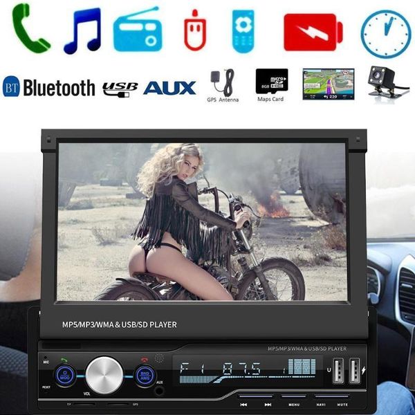 

car audio 7-inch 2 din touch screen mp5 player gps sat nav stereo retractable radio camera supports rmvb / rm mp4 video format1