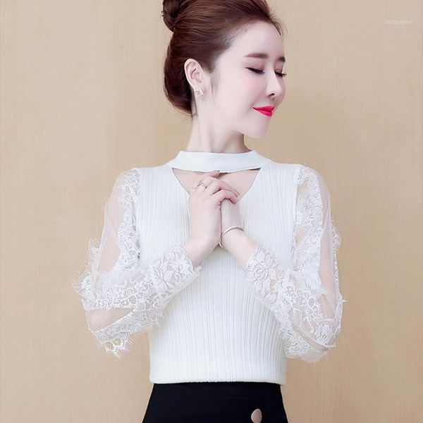 women knitted shirt new 2020 spring long sleeve mesh lace t-shirt elegant slim hollow out women and shirt1, White 
women knitted shirt new 2020 spring long sleeve mesh lace t-shirt elegant slim hollow out women and shirt1, White