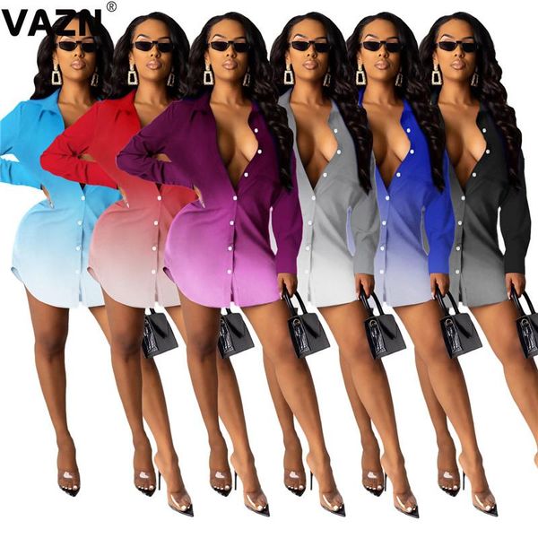 casual dresses vazn arrival 2021 women autumn 6 colors gradient mini dress full sleeve singer buttons, Black;gray
casual dresses vazn arrival 2021 women autumn 6 colors gradient mini dress full sleeve singer buttons, Black;gray