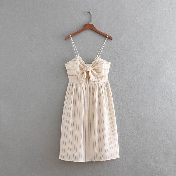 western style women's dress 2019 summer new style chest knotted mixed colors stripes strapped dress1, White;black
western style women's dress 2019 summer new style chest knotted mixed colors stripes strapped dress1, White;black