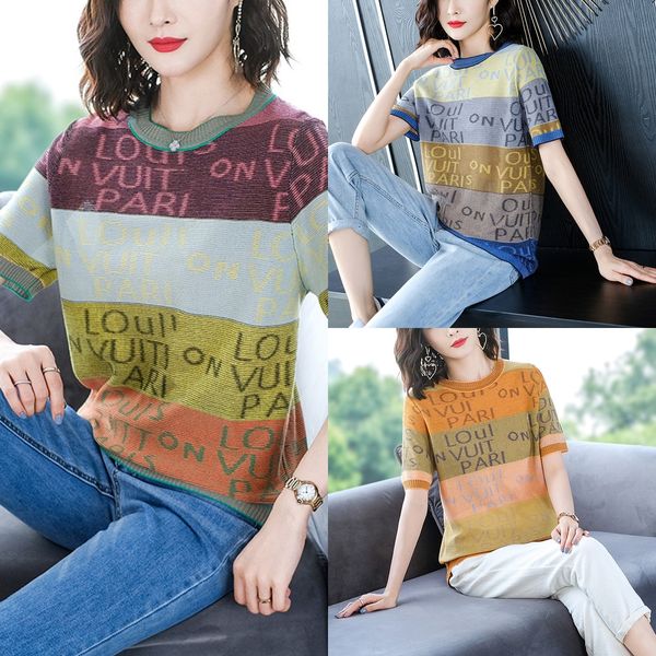 2020 women's summer short sleeve t-shirt new fashion pullover pullovert-shirt pulloverround neck alphabet pullover with ice silk knitwe, White;black
2020 women's summer short sleeve t-shirt new fashion pullover pullovert-shirt pulloverround neck alphabet pullover with ice silk knitwe, White;black