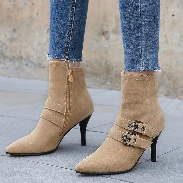 2020 autumn new women boots thin heels high heel ladies knight boots nubuck buckle decoration zipper women's shoes ankle1, Black
2020 autumn new women boots thin heels high heel ladies knight boots nubuck buckle decoration zipper women's shoes ankle1, Black