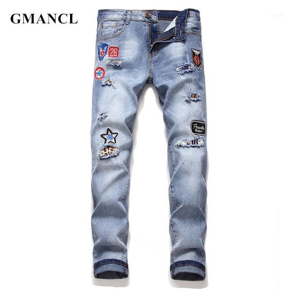 men ripped skinny jeans streetwear knee holes badge embroidery destroyed patch male stretch casual joggers denim trousers11, Blue
men ripped skinny jeans streetwear knee holes badge embroidery destroyed patch male stretch casual joggers denim trousers11, Blue