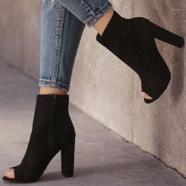 women peep toe sandals boots flock leather black high heels ladies ankle boots zipper platform female nightclub shoes1
women peep toe sandals boots flock leather black high heels ladies ankle boots zipper platform female nightclub shoes1
