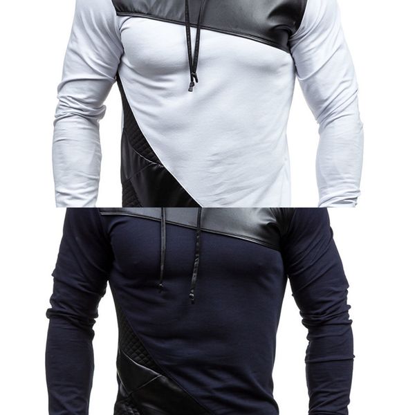 men's sweatershirt autumn leather patchwork round neck scarf sweatshirt personality slimming breathable men new pullover c0127, Black
men's sweatershirt autumn leather patchwork round neck scarf sweatshirt personality slimming breathable men new pullover c0127, Black