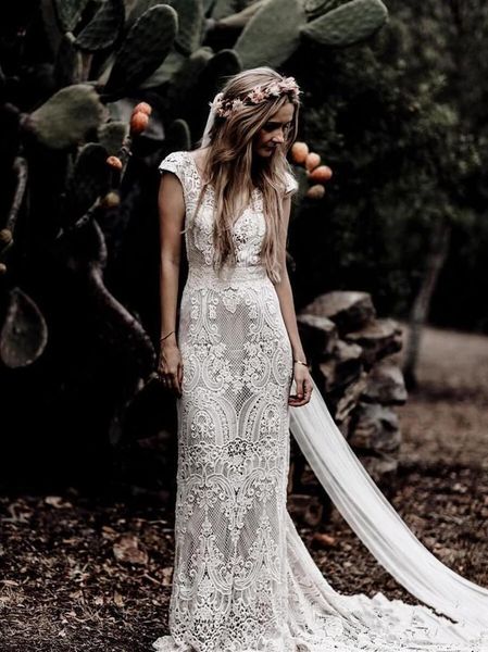 veil)bohemian full lace sheath wedding dresses 2021 v neck cap sleeves custom bridal gowns backless sweep train robes de mariée, White
veil)bohemian full lace sheath wedding dresses 2021 v neck cap sleeves custom bridal gowns backless sweep train robes de mariée, White