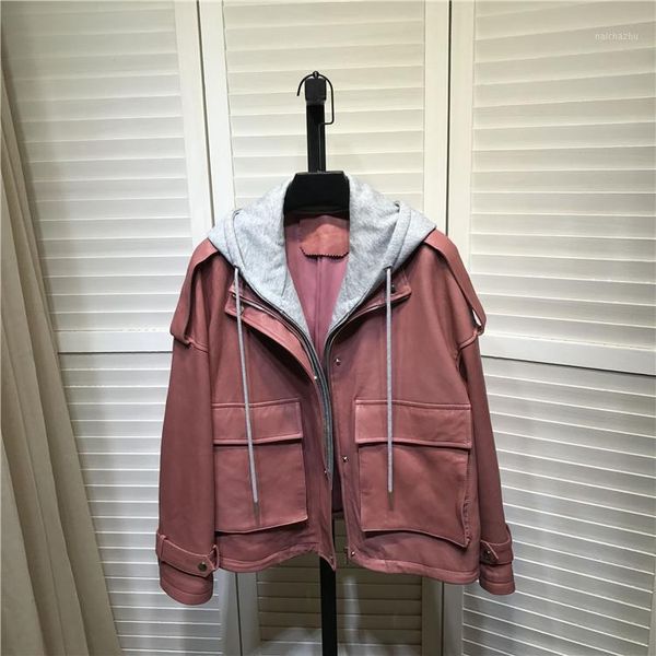2020 spring autumn fashion women's hooded pink color genuine leather jackets brand new loose leather coat b637a1, Black
2020 spring autumn fashion women's hooded pink color genuine leather jackets brand new loose leather coat b637a1, Black