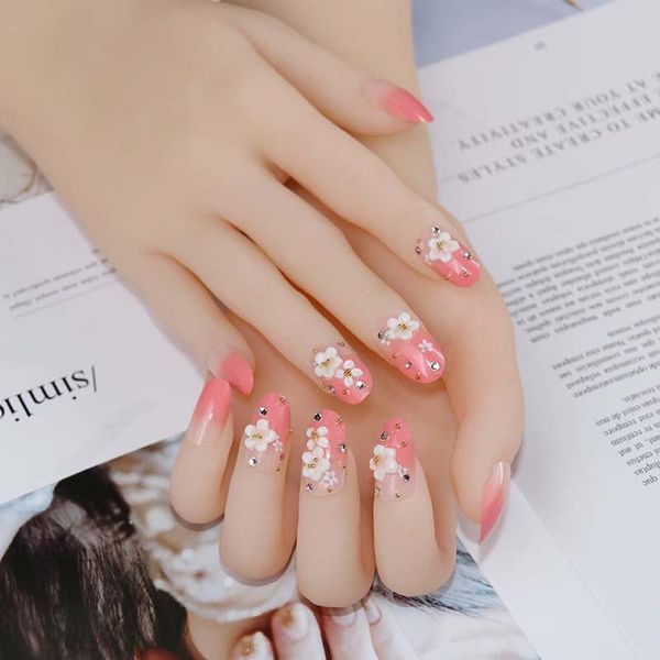 24pcs full cover nail art tips with glue oval pink gradient cherry flower style false nails girls fashion long size fake nails, Red;gold
24pcs full cover nail art tips with glue oval pink gradient cherry flower style false nails girls fashion long size fake nails, Red;gold