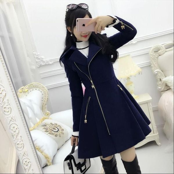 2020 autumn winter women coats dark blue lady coats zipper long sleeved woolen coat womens mid length slim winter women, Black
2020 autumn winter women coats dark blue lady coats zipper long sleeved woolen coat womens mid length slim winter women, Black
