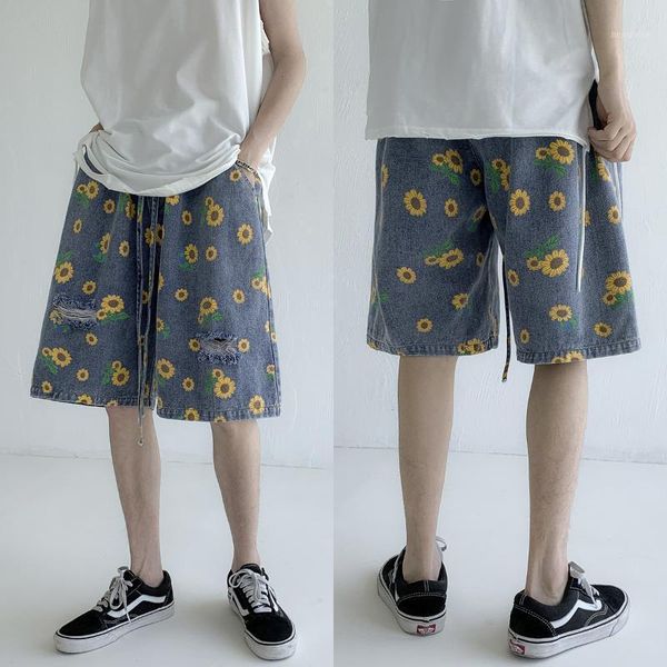 men's daisy print summer shorts jeans men 2020 fashion hip hop loose denim pants sa-81, White;black
men's daisy print summer shorts jeans men 2020 fashion hip hop loose denim pants sa-81, White;black