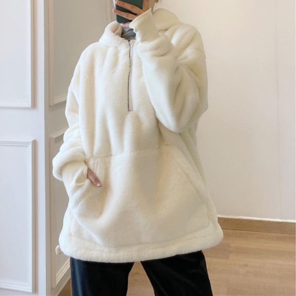 women white black faux fur coat zipper loose simple long sleeve hooded female jacket
women white black faux fur coat zipper loose simple long sleeve hooded female jacket