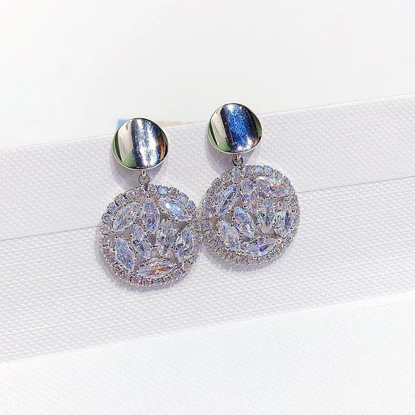 high-end luxury cubic zirconia round pendant earrings for women cz stone crystal danler jewelry, Silver
high-end luxury cubic zirconia round pendant earrings for women cz stone crystal danler jewelry, Silver
