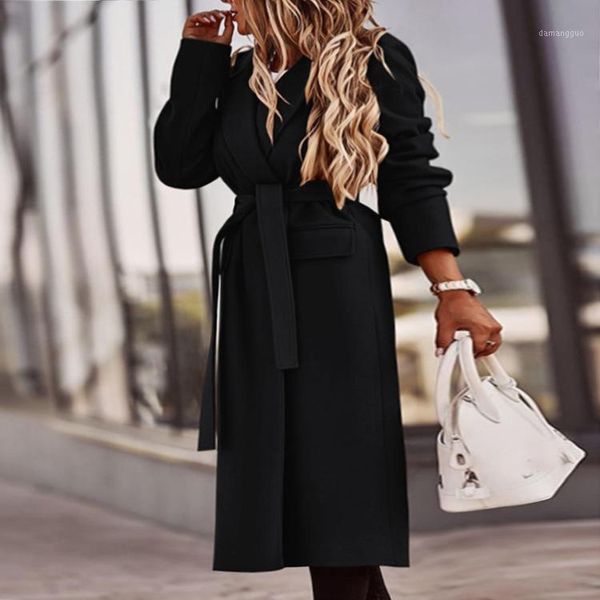 wepbel v-collar solid color brown long sleeve jackets coat women plus size woolen coats lace up pockets autumn female outwear1, Black 
wepbel v-collar solid color brown long sleeve jackets coat women plus size woolen coats lace up pockets autumn female outwear1, Black