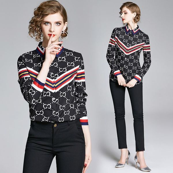 spring summer fall runway striped letters print collar long sleeve turn-down neck women ladies party casual shirts blouse, White
spring summer fall runway striped letters print collar long sleeve turn-down neck women ladies party casual shirts blouse, White