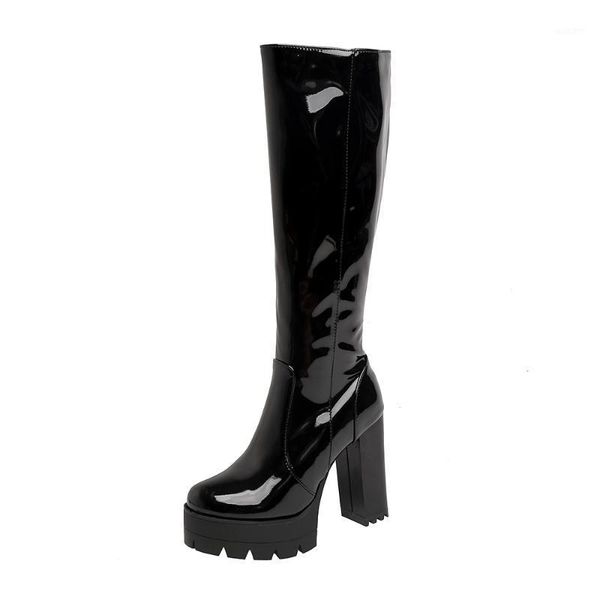 boots 2021 super high heel waterproof platform knight boots red block patent leather knee short plush1, Black
boots 2021 super high heel waterproof platform knight boots red block patent leather knee short plush1, Black