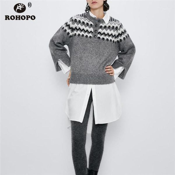 women's sweaters rohopo round collar buttons closure pullover sweater long sleeve dobby ladies gray retro loose knitted outwear #19001, White;black
women's sweaters rohopo round collar buttons closure pullover sweater long sleeve dobby ladies gray retro loose knitted outwear #19001, White;black