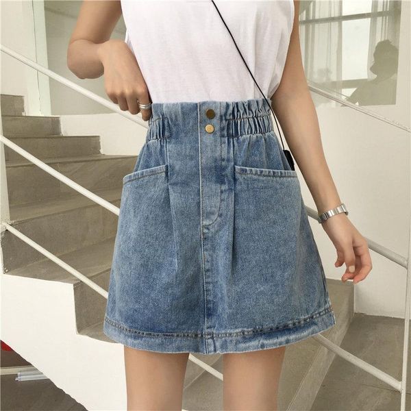 hzirip korea chic summer elastic high waist jean womens slim simple 2020 new femme streetwear denim female a-line skirts, Black
hzirip korea chic summer elastic high waist jean womens slim simple 2020 new femme streetwear denim female a-line skirts, Black