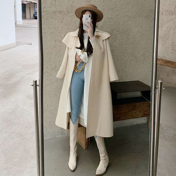 2020 autumn new korean loose sleeve double breasted medium and long straight tube woolen coat temperament windbreaker women's wear
2020 autumn new korean loose sleeve double breasted medium and long straight tube woolen coat temperament windbreaker women's wear