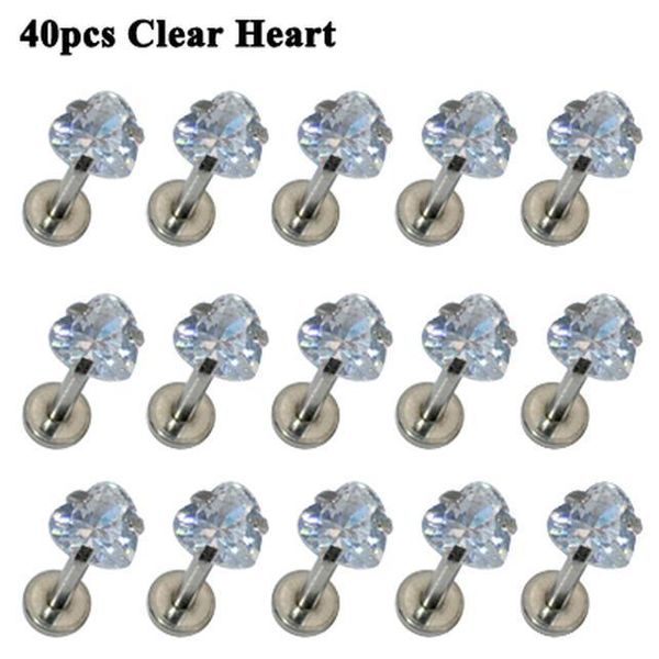 40pcs steel crystal labret lip rings heart star round zircon orelha cartilage ear helix stud tragus barbell piercings jewelry q bbynal, Silver
40pcs steel crystal labret lip rings heart star round zircon orelha cartilage ear helix stud tragus barbell piercings jewelry q bbynal, Silver