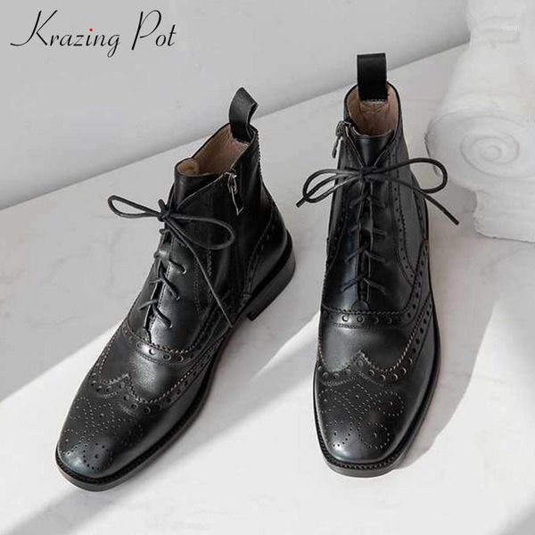 boots krazing pot british style brogue carved genuine leather square toe low heels winter women lace up fashion ankle l181, Black
boots krazing pot british style brogue carved genuine leather square toe low heels winter women lace up fashion ankle l181, Black