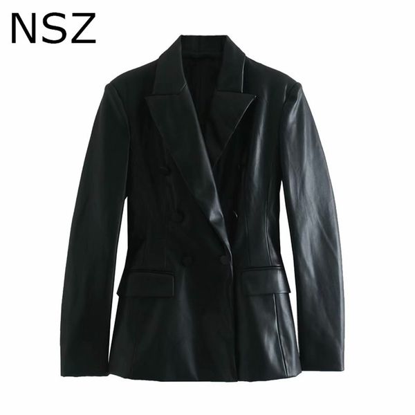 nsz women black pu faux leather blazer double breasted suit jacket fall fashion slim elegant coat ladies outerwear 201223
nsz women black pu faux leather blazer double breasted suit jacket fall fashion slim elegant coat ladies outerwear 201223