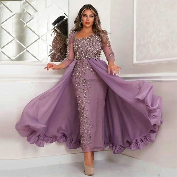 gorgeous purple prom dresses 2021 three quarter sleeves overskirt ankle lenght evening party gowns crystal beading saudi arabia lady dress, Black
gorgeous purple prom dresses 2021 three quarter sleeves overskirt ankle lenght evening party gowns crystal beading saudi arabia lady dress, Black