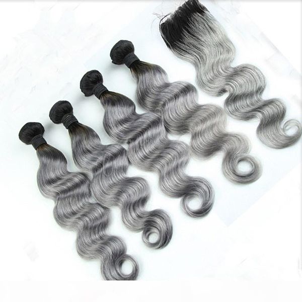 1b grey ombre brazilian hair bundles with body wave lace closure 4pcs two tone colored hair weave with closure silver grey 5pcs lot, Black
1b grey ombre brazilian hair bundles with body wave lace closure 4pcs two tone colored hair weave with closure silver grey 5pcs lot, Black