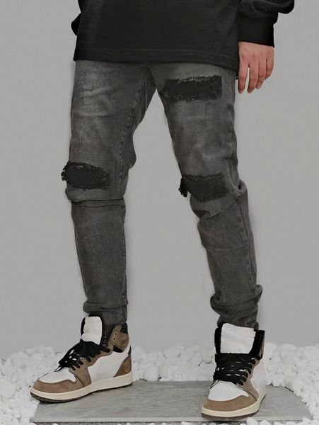 men slant pocket ripped jeans i50a#, Blue