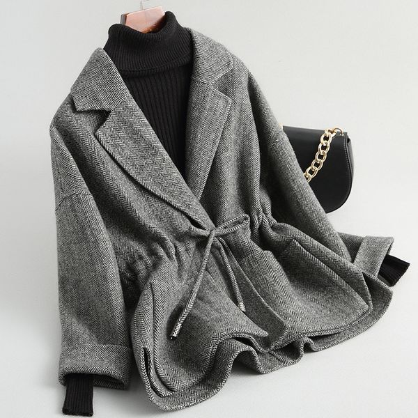 women 19fw double-faced wool tweed blazer coat jacketx1020, Black