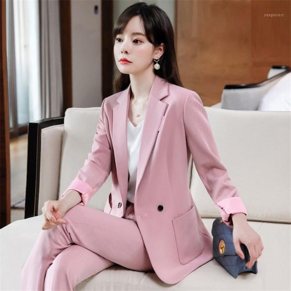 women's suits 2020 autumn new women temperament double-breasted pink black large size suit jacket profession pants set two-piece1, White
women's suits 2020 autumn new women temperament double-breasted pink black large size suit jacket profession pants set two-piece1, White