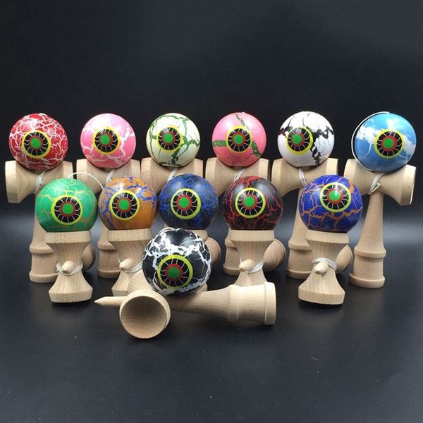 18cm Kendama Wooden Toys Eyes Crack Pattern Skillful Juggling Ball Toys Outdoor Leisure Sports Balls Kendama Professional Y200428