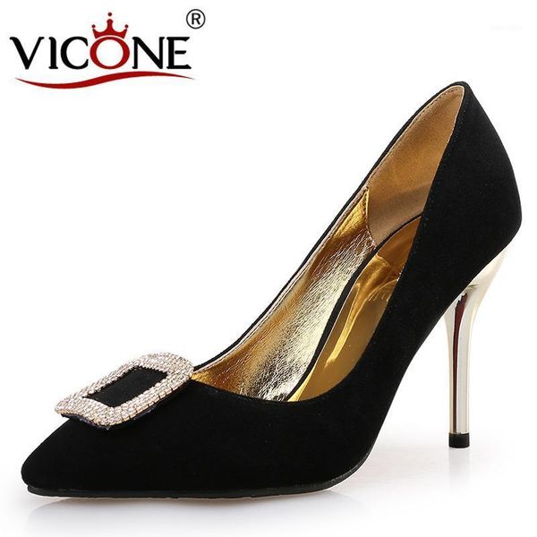 dress shoes vicone women summer crystal pointed toe party fashion heels v3880111, Black