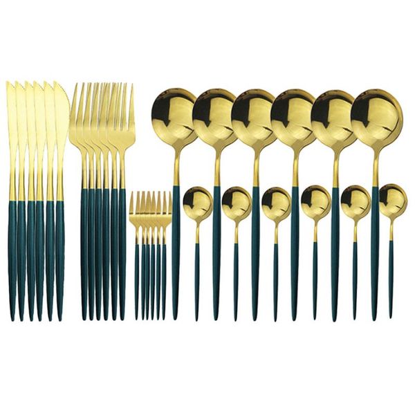 30pcs green gold tableware set knife fork spoon flatware set stainless steel dinnerware kitchen cutlery salad cake fork
30pcs green gold tableware set knife fork spoon flatware set stainless steel dinnerware kitchen cutlery salad cake fork