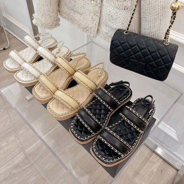 new designer chains sandals selling classic solid leather checkered thick soled home daily leisure platform shoes summer beach travel stylis, Black
new designer chains sandals selling classic solid leather checkered thick soled home daily leisure platform shoes summer beach travel stylis, Black