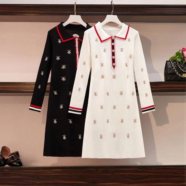 new fashion golden bees embroidery knitting dress women autumn winter turn-down collar simple runway knit slim dress #oz9v, Black;gray
new fashion golden bees embroidery knitting dress women autumn winter turn-down collar simple runway knit slim dress #oz9v, Black;gray