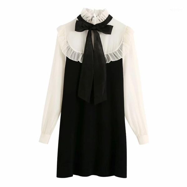 women organza splicing knitting mini dress femme bow tie long sleeve loose clothes casual lady vestido d65961, Black;gray
women organza splicing knitting mini dress femme bow tie long sleeve loose clothes casual lady vestido d65961, Black;gray