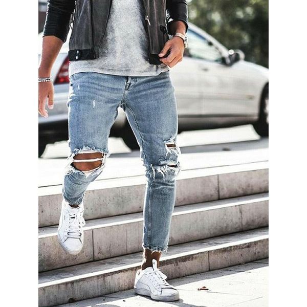 men's jeans fashion ripped skinny destroyed frayed slim fit denim pants long biker work trousers, Blue
men's jeans fashion ripped skinny destroyed frayed slim fit denim pants long biker work trousers, Blue