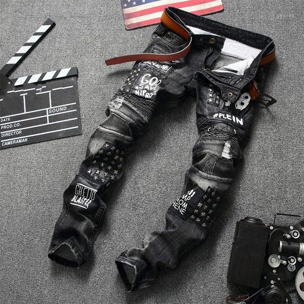 2020 new fashion men's hole jeans hip-hop slim men jeans fashion skinny men clothes1, Blue