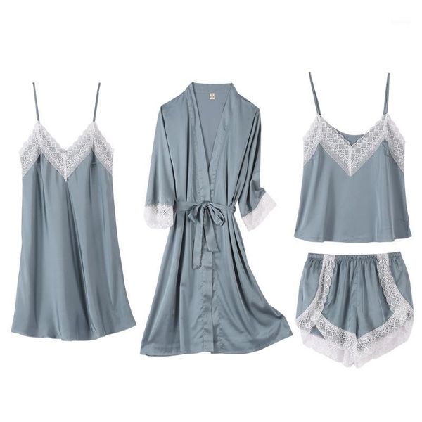 women spring summer autumn homewear robe 4pcs set intimate comfortable satin soft nightwear casual femme mujer1, Black;red
women spring summer autumn homewear robe 4pcs set intimate comfortable satin soft nightwear casual femme mujer1, Black;red