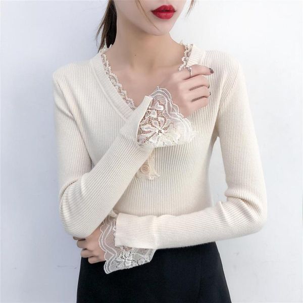 korean version of the sweater long-sleeved v-neck solid color knit bottoming shirt fashion lace sleeves women's sweater #e1, White;black
korean version of the sweater long-sleeved v-neck solid color knit bottoming shirt fashion lace sleeves women's sweater #e1, White;black