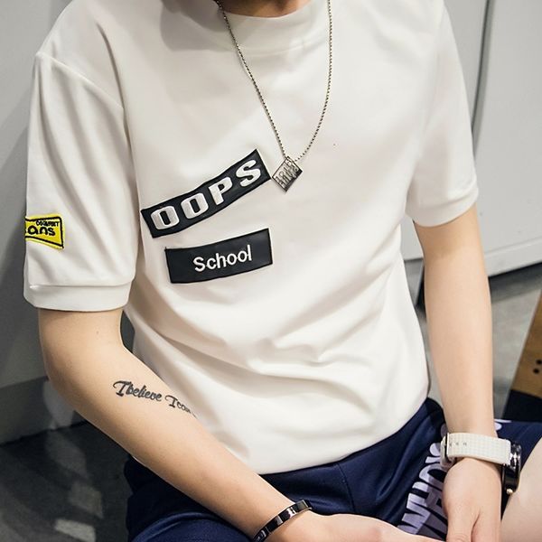 2019 new summer short round neck slim t-shirt korean half sleeve men's student, White;black
2019 new summer short round neck slim t-shirt korean half sleeve men's student, White;black