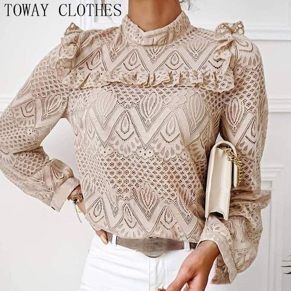 women's blouses & shirts women lace frill hem solid hollow out long sleeve blouse high neck chic elegant shirt, White
women's blouses & shirts women lace frill hem solid hollow out long sleeve blouse high neck chic elegant shirt, White