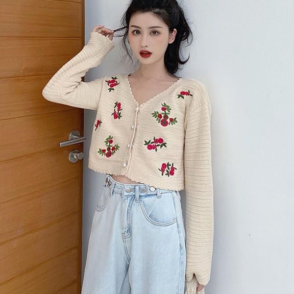 women's knits & tees korean style v-neck flower embroidery short knitted sweaters women thin cardigan fashion sleeve sun protection mu, White
women's knits & tees korean style v-neck flower embroidery short knitted sweaters women thin cardigan fashion sleeve sun protection mu, White