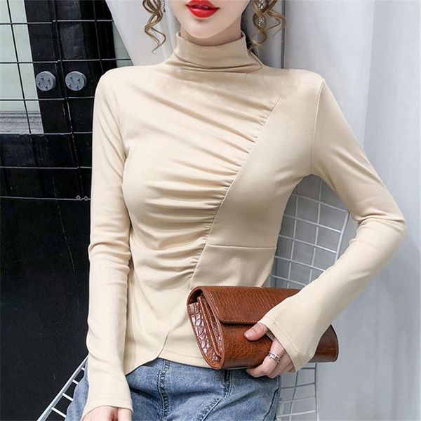 autumn and winter new high-necked 2020 careful stitching pleated long-sleeved t-shirt slim bottoming shirt, White
autumn and winter new high-necked 2020 careful stitching pleated long-sleeved t-shirt slim bottoming shirt, White